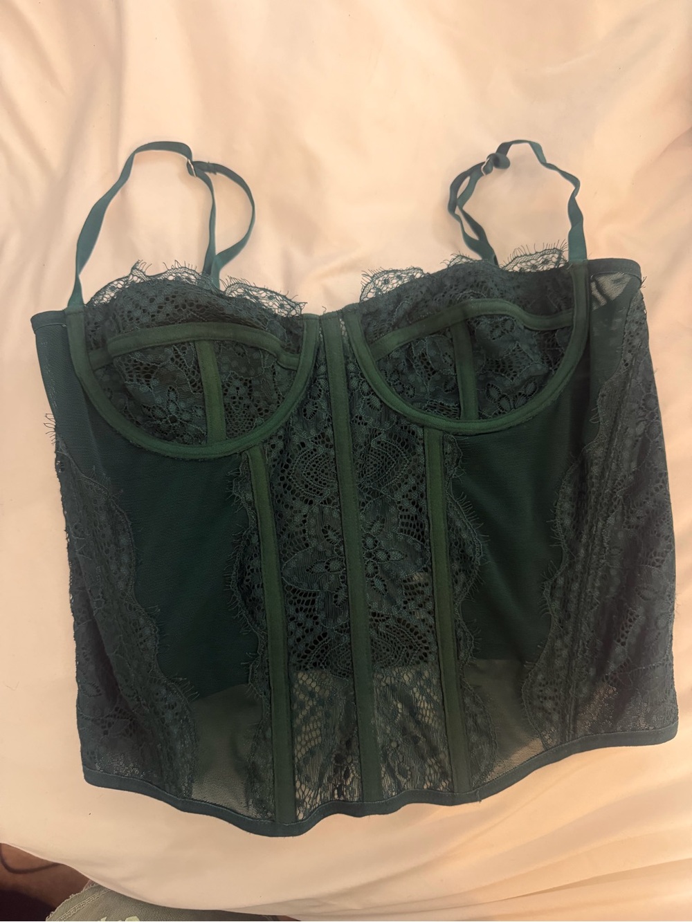Forest Green Lace Longline Bustier Bra with Underwire Support